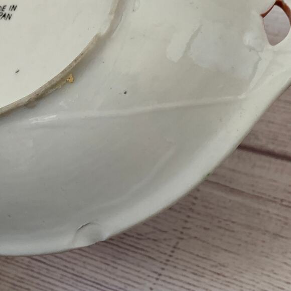 Vintage Hand Painted Red Lotus Flower Oval Japanese Bowl Serving Dish Handles - Picture 8 of 16